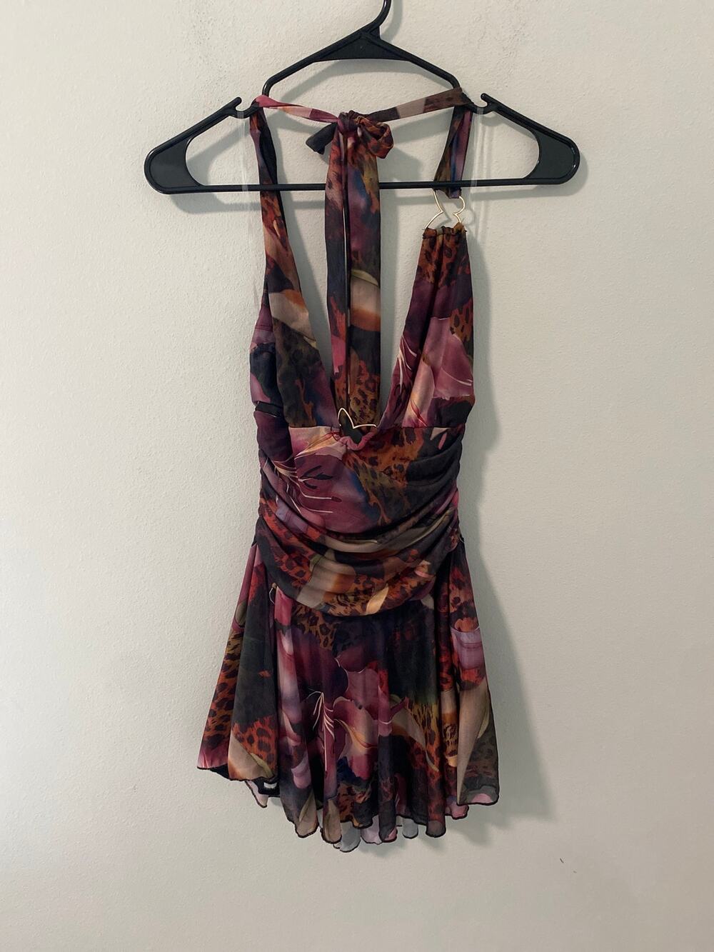 New Windsor Flown Away Butterfly Print Halter Mini Dress Size XS